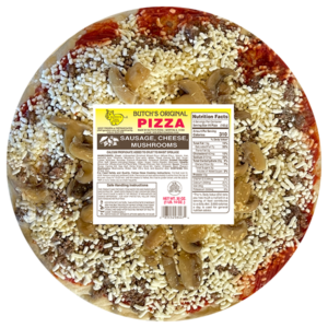 Butch's original sausage, cheese and mushroom pizza