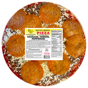 Butch's original sausage, cheese and pepperoni pizza