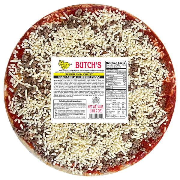 Butch's super thing crust sausage and cheese pizza