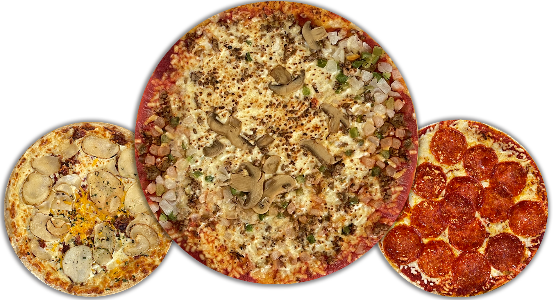 3 Butch's Pizzas side by side